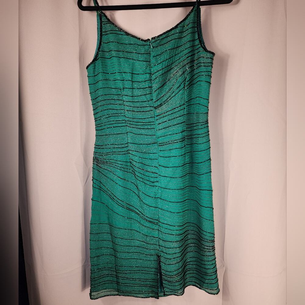 Anthropologie Raga Dress Womens M Silk Beaded Sleeveless Green Holiday New Years - Picture 5 of 12